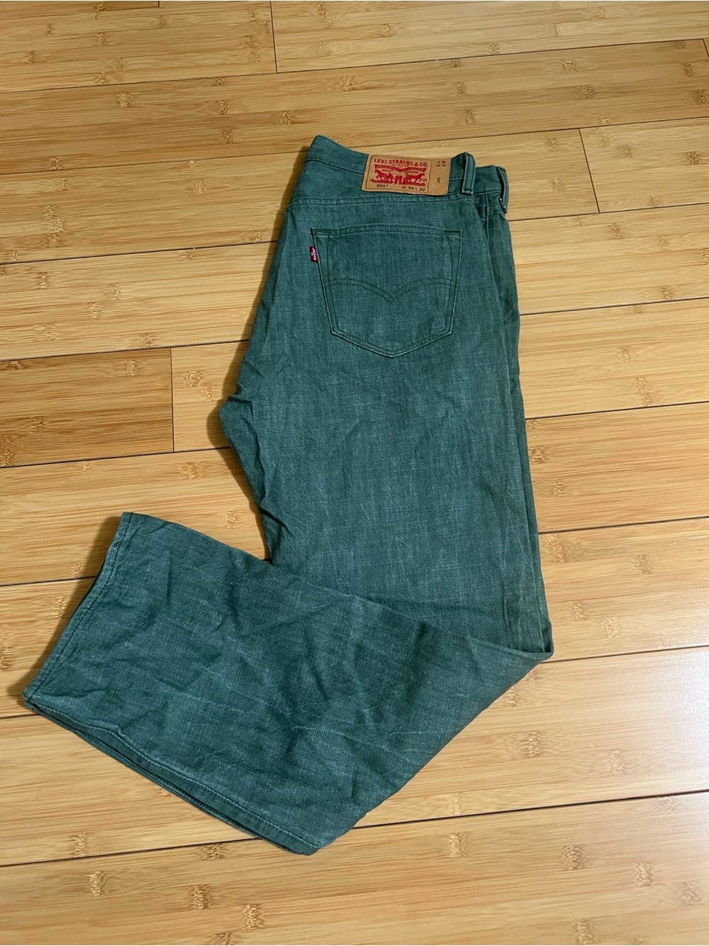 Levi's 501 Original Fit Jeans Green Cone Denim White Oak Mens 36x32 Straight Leg